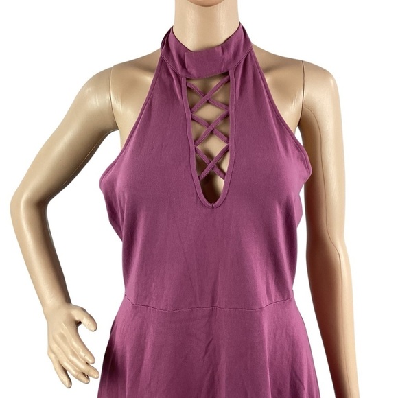 Express Lace It Up Halter Neck Skater Mini Dress Size M Mauve - Picture 2 of 7